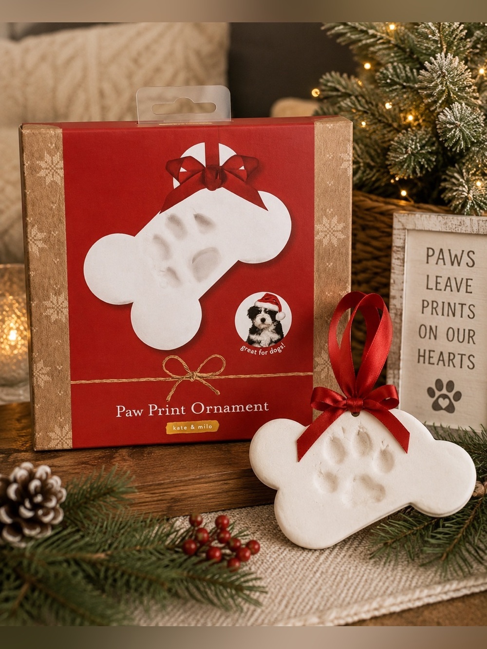 New Paw Print Christmas Ornament Kit Dog Bone Keepsake | DIY Pet Memorial Decor